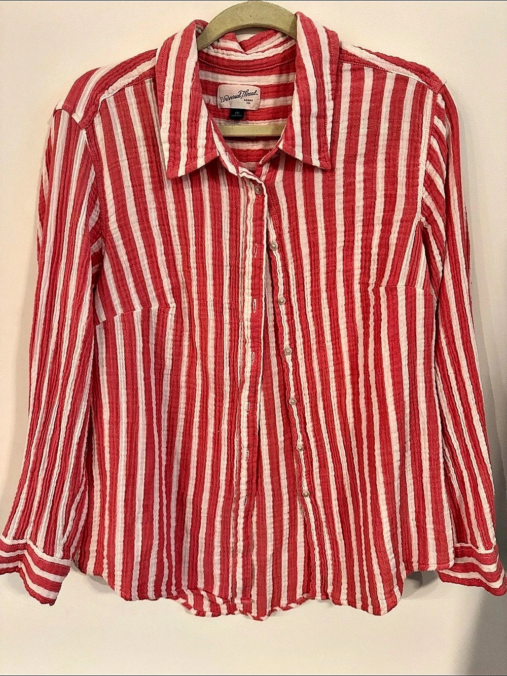 Universal Thread Striped Button Down Red & White XL